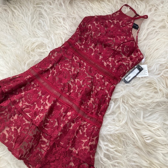 Xscape Womens Halter Dress Lace Floral Print - Picture 4 of 8